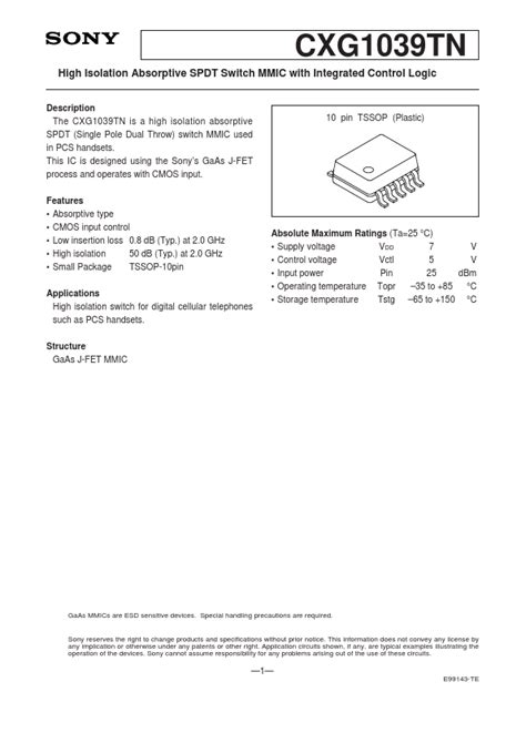 Cxg Tn Datasheet High Isolation Absorptive Spdt Switch Mmic With