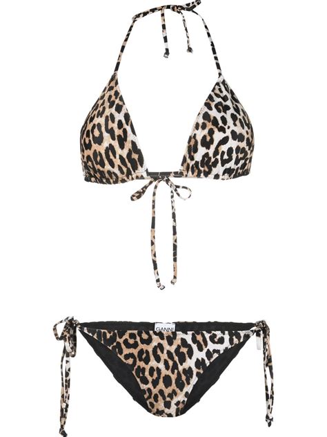 GANNI Leopard Print Bikini Set Farfetch