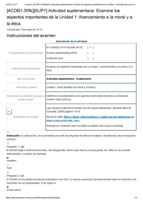 Examen ACDB 1 35 SUP 1 Actividad Suplementaria Examine Los Aspectos