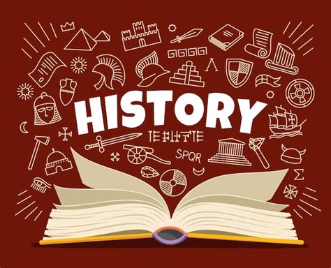 Premium Vector | History textbook symbols icons on school board