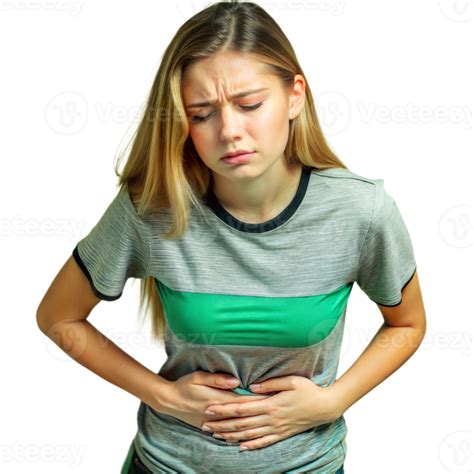 Woman Experiencing Stomach Pain Holding Her Abdomen 47418155 Png