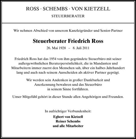 Traueranzeigen Von Friedrich Ross Vrm Trauer De