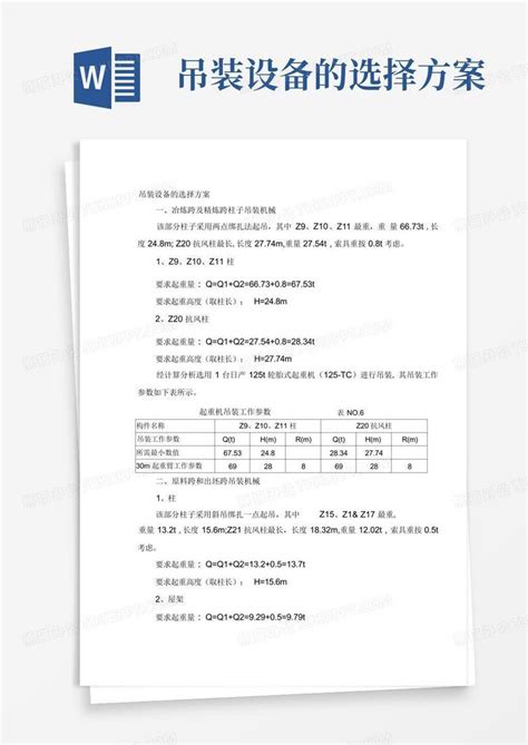 吊装设备的选择方案word模板下载编号qkyagdzn熊猫办公