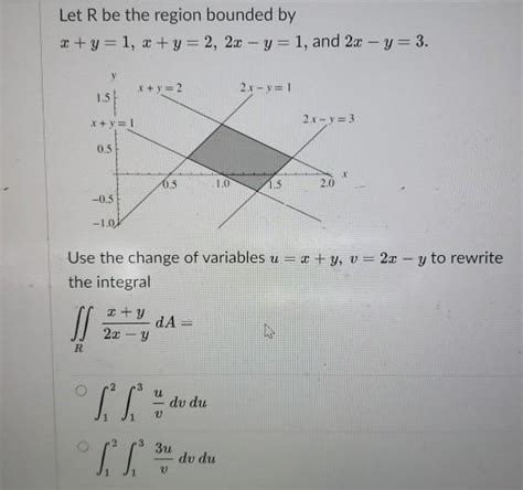 Solved Let R Be The Region Bounded By X Y 1 X Y 2 2 C Chegg