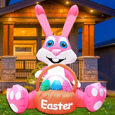 TURNMEON 6 FT Easter Inflatable Bunny With Dinasaur Eggs Lighted Easter