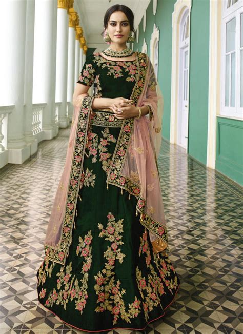 Green Heavy Embroidered Indian Wedding Lehenga Choli 13176