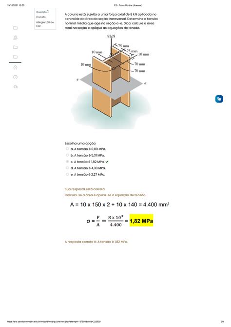 02 P2 Resistã NCIA DOS Materiais Questão 1 Correto Atingiu 1 00