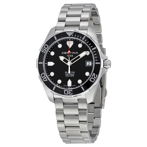 Certina Ds Action 3 Hands Black Dial Stainless Steel Mens Watch