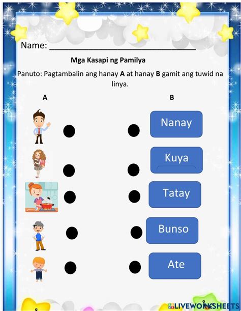 Mga Kasapi Ng Pamilya Worksheet Workbook School Subjects Teachers