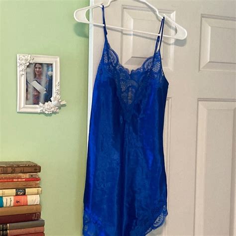 Vintage Intimates Sleepwear Vintage Electric Blue Satin And Lace Lingerie Slip Chemise