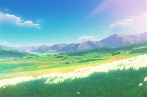 Premium Ai Image Anime Landscape With A Mountain In The Background