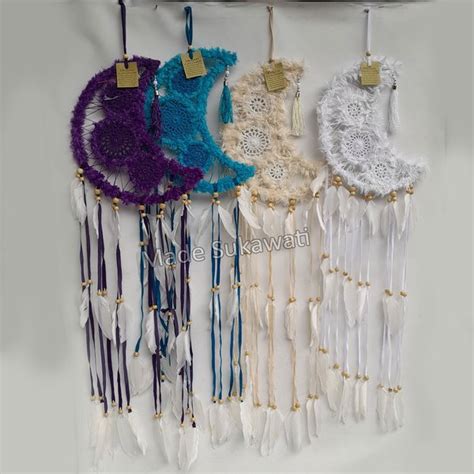 Jual Dream Catcher Bulan Sabit Diameter 27cm Kerajinan Hiasan Handmade