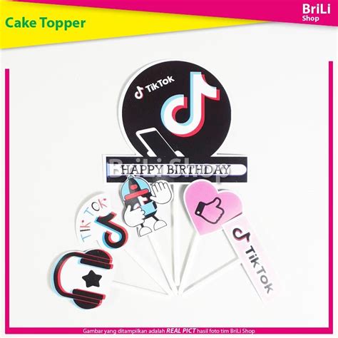 Jual Cake Topper Happy Birthday Tik Tok Hiasan Kue Ultah Ulang Tahun Tiktok Shopee Indonesia