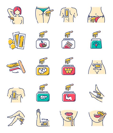 Waxing Beige Color Icons Set Female Male Hair Removal Procedure Cold Hot Wax In Jar With