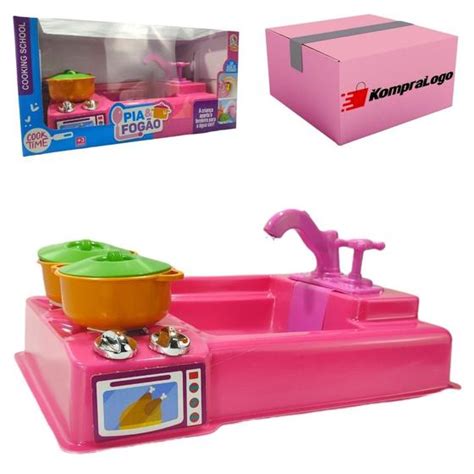 Pia Cozinha Infantil Rosa Fogão Completa Criança Feminino Tk Toys