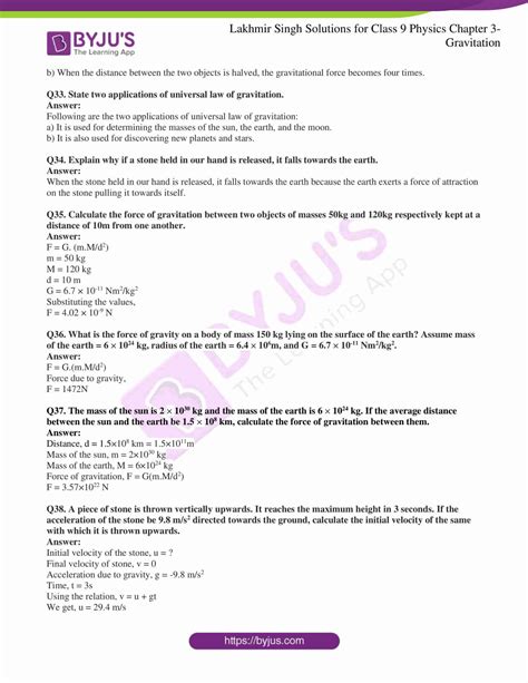 Lakhmir Singh Physics Class Solutions For Chapter Gravitation