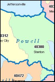 POWELL County, Kentucky Digital ZIP Code Map