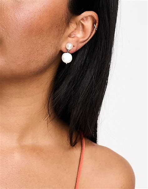 Designb London Short Pearl Drop Earrings In Gold Asos