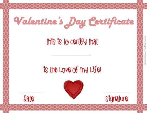 Valentines Day Certificates