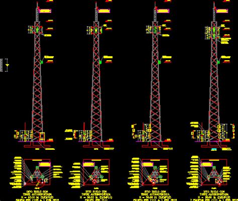 Torre Telecomunicaciones Autosoportada Con Equipo En AutoCAD Librería CAD