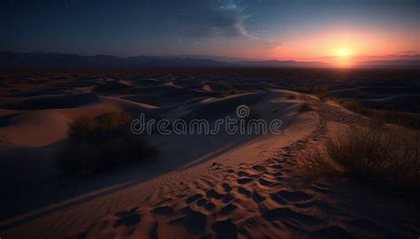 Tranquil Sunset Over Majestic Sand Dunes In Arid Africa Generated By Ai