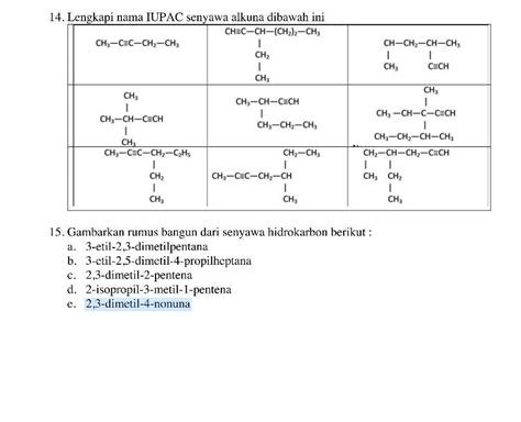 1 Lengkapi Nama Iupac Senyawa Alkuna Dibawah Ini 2 Gambarkan Rumus Bangun Dari Senyawa