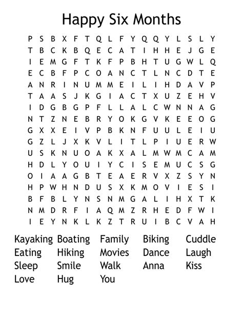 Happy Six Months Word Search Wordmint