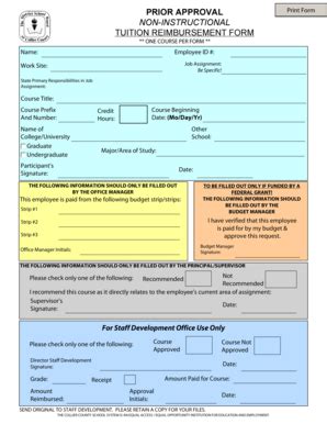 Fillable Online PRIOR APPROVAL NON INSTRUCTIONAL TUITION REIMBURSEMENT