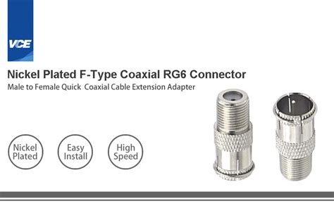 Vce Rg Coaxial Cable Connector Quick Push On Male To F Type Female