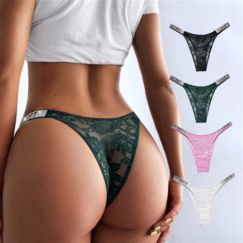 2024 Sexy Tanga Chicas Lacy Bragas T Back Personalizar Rhinestone Logo