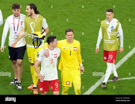 Polands Robert Lewandowski And Goalkeeper Wojciech Szczesny After The