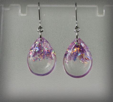 Resin Teardrop Glitter Earrings Resin Jewelry Resin Etsy