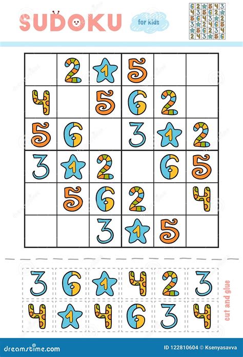 Sudoku For Children Education Game Set Of Cartoon Numbers Stock