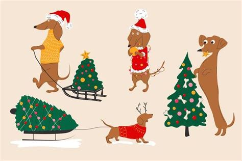 Dachshund Christmas Vector Art Icons And Graphics For Free Download