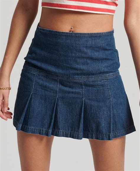 Womens Vintage Denim Pleat Mini Skirt In Dark Indigo Superdry Uk