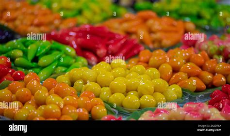 Close Up Of Colourful Luk Chup Traditional Thai Desert Sweets Candy