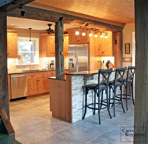 Rustic Knotty Alder Kitchen With Weathered Beams Rustic Kitchen