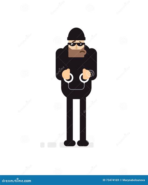 isolated illustration thief  handcuff maniac stock illustration