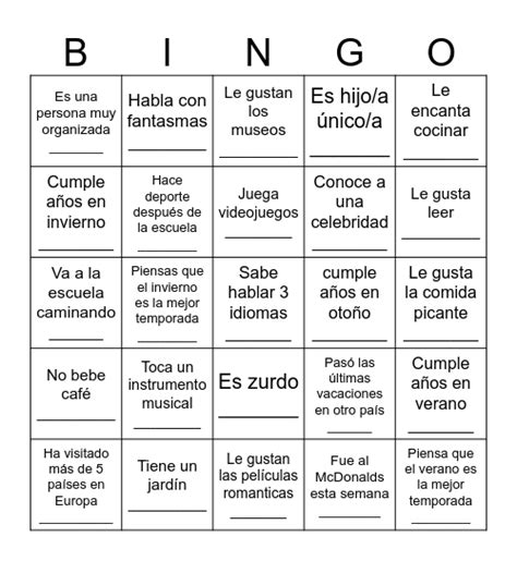 Bingo Para Conocerse Bingo Card