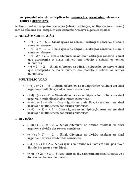 As Propriedades Da Multiplicação Comutativa Associativa Elemento