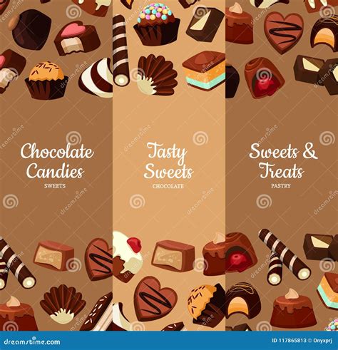 Vector Vertical Banners Illustration With Cartoon Chocolate Candies