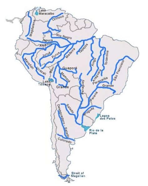 Map Of Rivers In South America In Printable Pdf