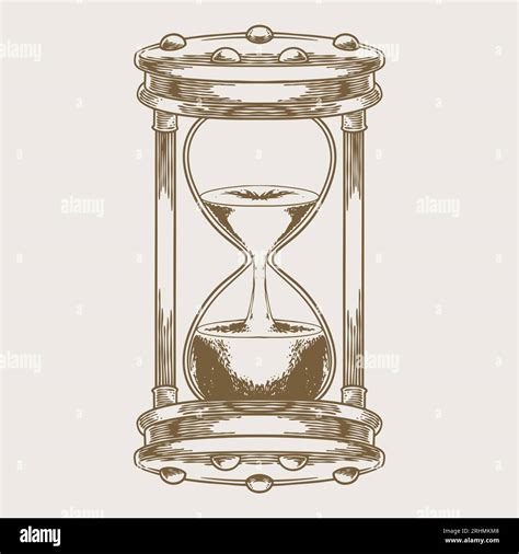 Hourglass Engraving Drawing Sandglass Hand Drawn Vintage Style Vector