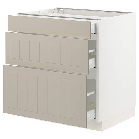 Sektion Maximera Base Cabinet With 3 Drawers Whitestensund Beige