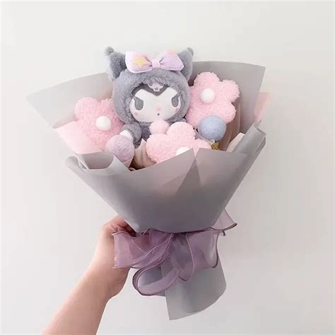 Sanrio Kuromi Flowers Cat Plush Dolls Rose Soap Flowers Kawaii Bouquet