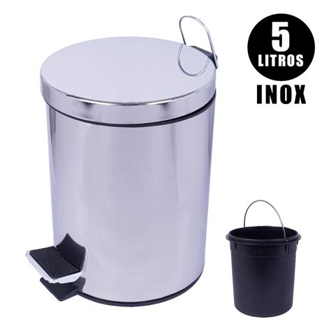 Lixeira Cozinha Banheiro Inox Tampa Pedal Balde Removível 5 Litros