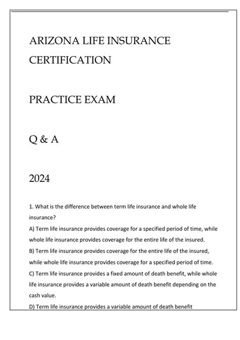 Arizona Life Insurance Practice Exam