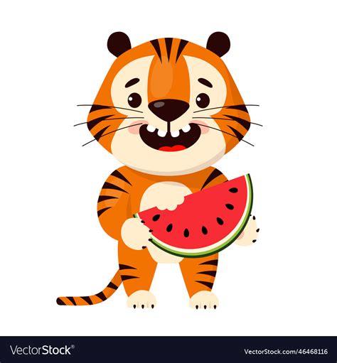 Cute cartoon tiger eating watermelon slice Vector Image