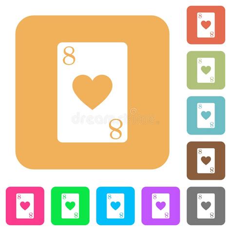 Eight Of Hearts Card Icons In Color Illuminated Glass Buttons Stock