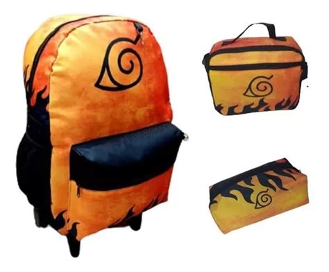 Kit Naruto Boruto Mochila Rodinhas Lancheira Estojo E Brinde